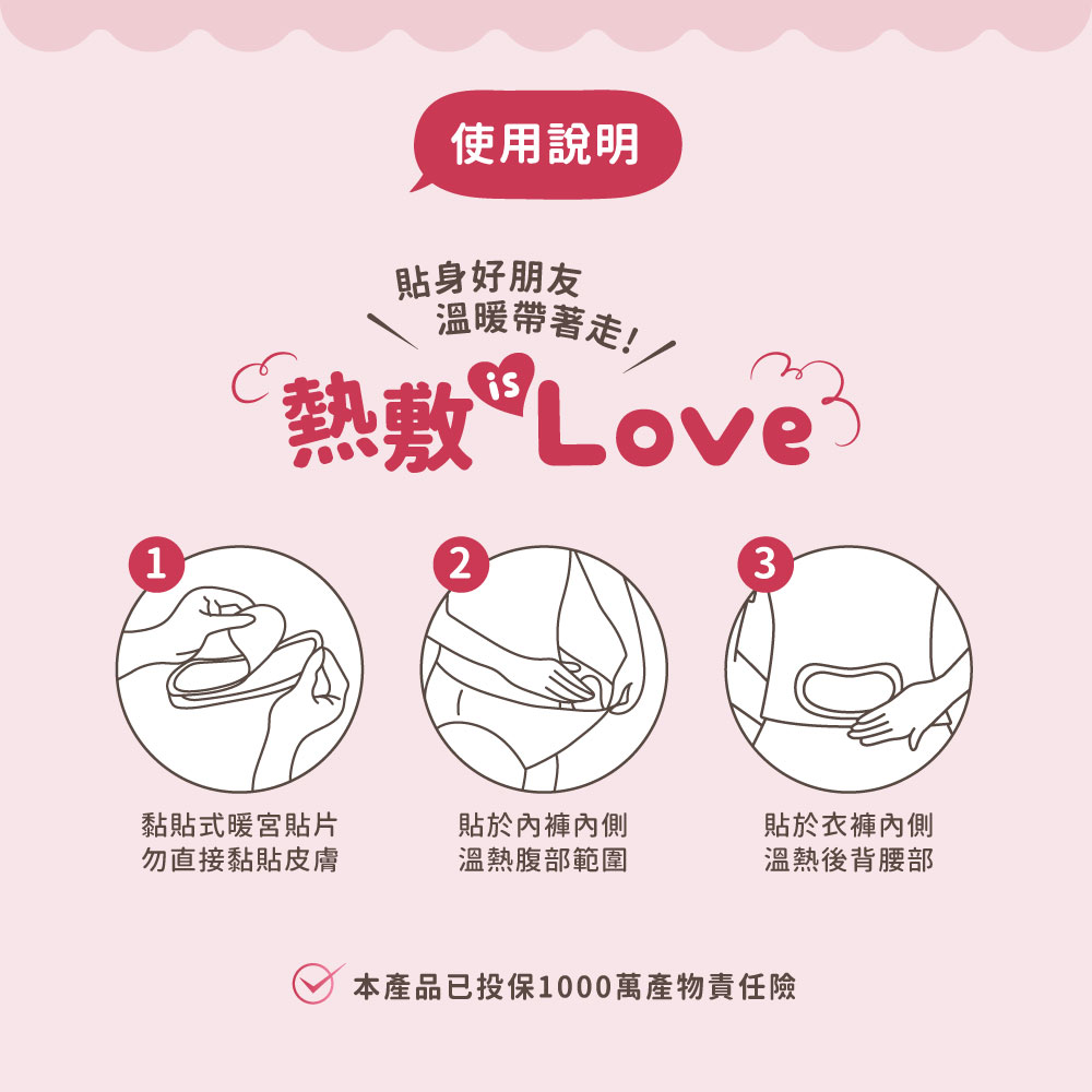 HiBIS木槿花艾草草本暖宮貼使用方法：貼於腹部或腰背，穩定恆溫舒緩經痛與腰痠不適。